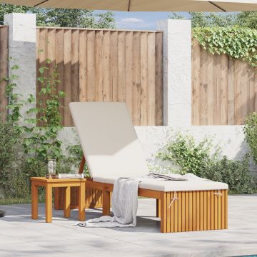 Șezlong cu pernă 200x55x30 cm din lemn masiv de acacia